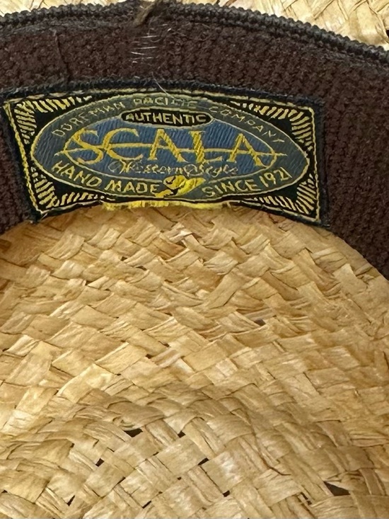 Scala Natural Straw Cowboy Hat with Brown/faux Turquoise Studded Band Sz L - Picture 4 of 4